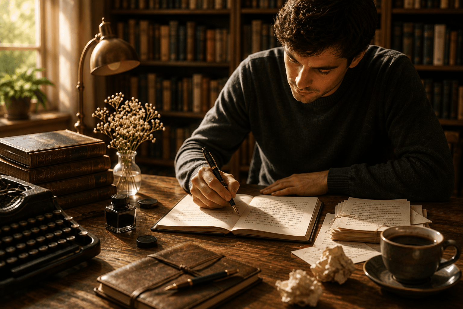 Writer working on a manuscript