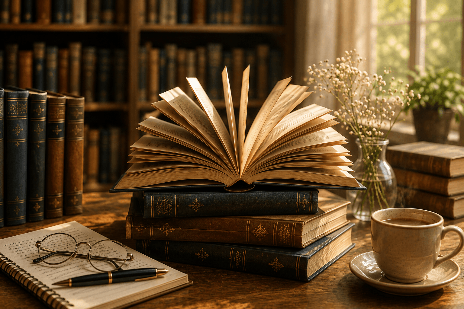 Open book in a library
